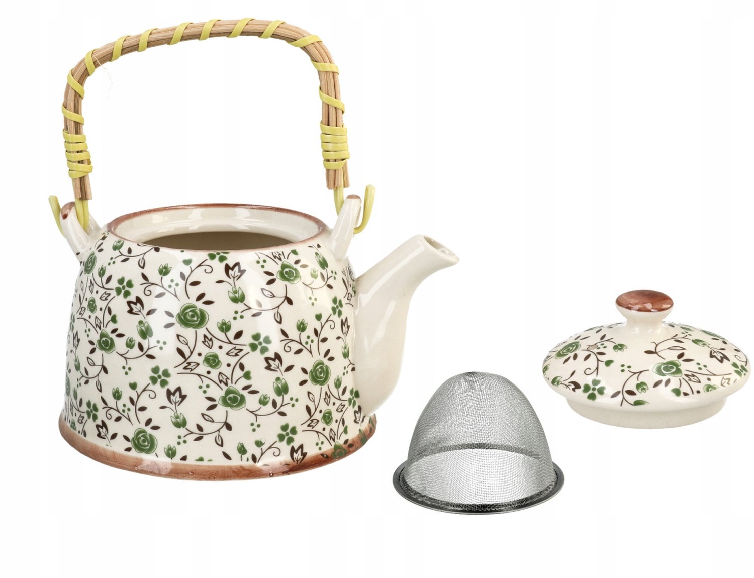 Hanipol Keramische Theepot met Filter en Bamboe Handvat - Bloemendecor