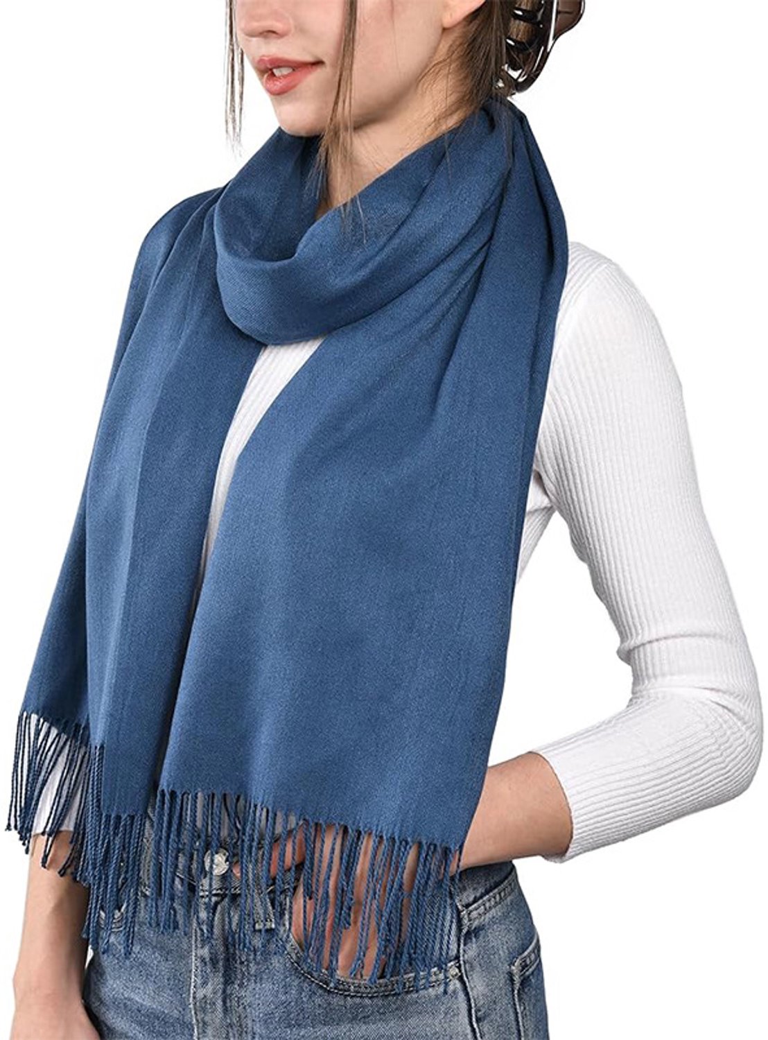 Extra grote - zachte sjaal voor dames - luxe polyester omslagdoek – veelzijdig accessoire voor bruiloften en reizen (denimblauw)