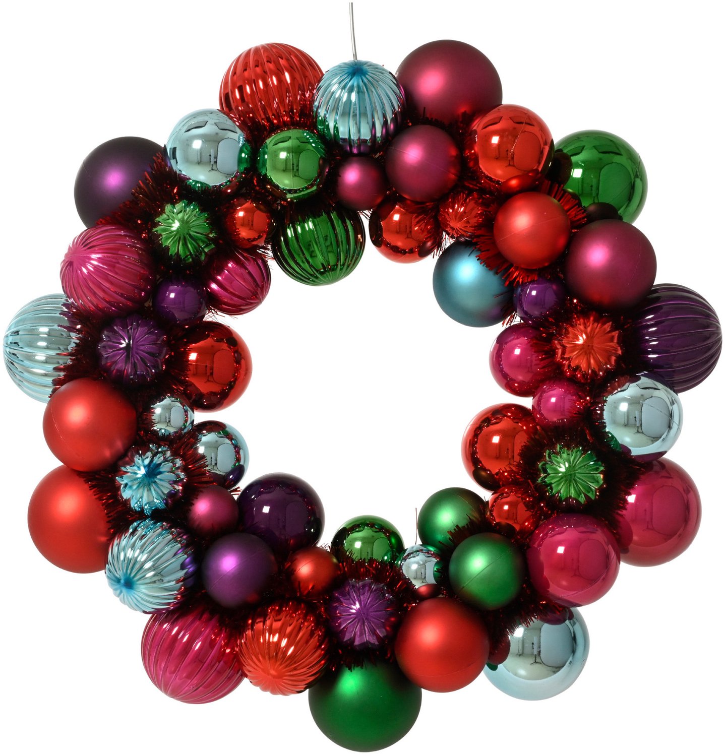 Decoris Kerstballen kerstkrans - gekleurd - D38 cm - kunststof - krans - deurkrans - kerstversiering