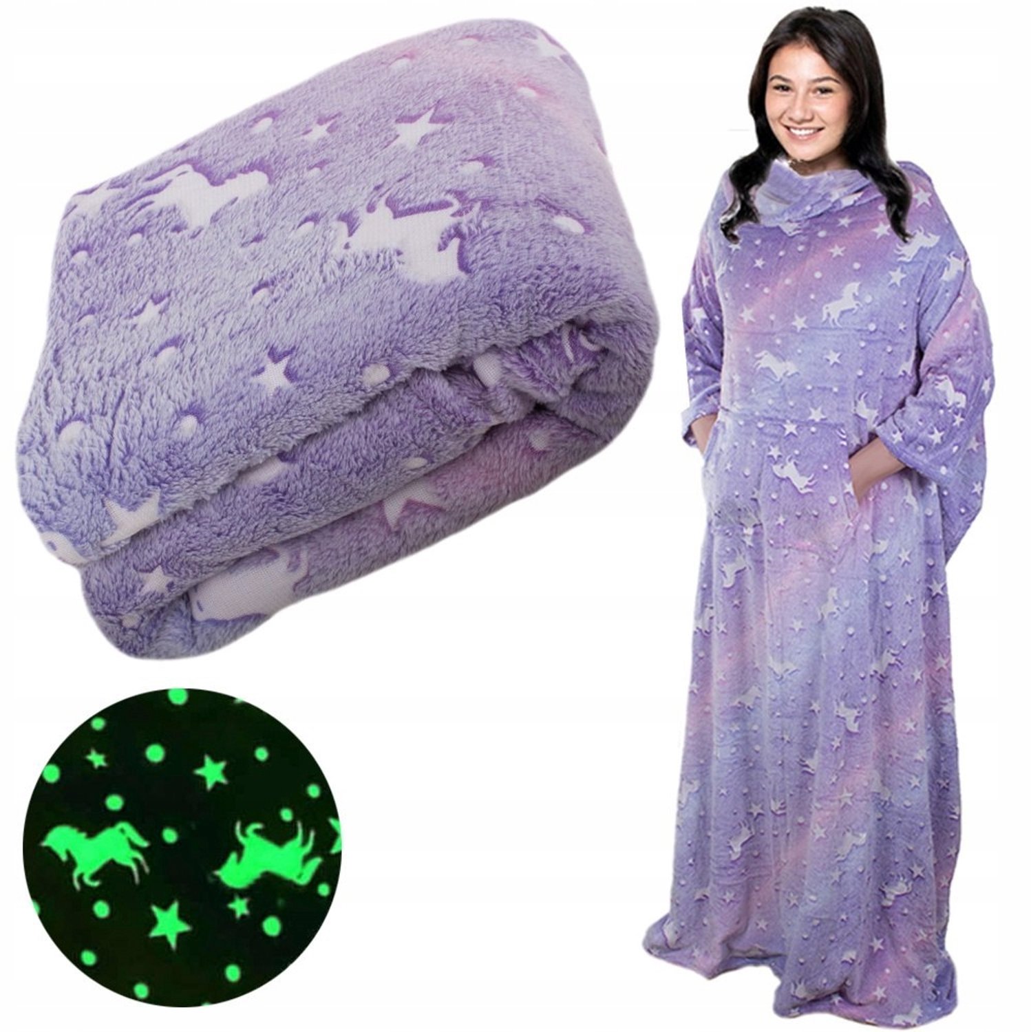 Warme Deken met Mouwen - Fleece Pluche - Fluorescerend Paars