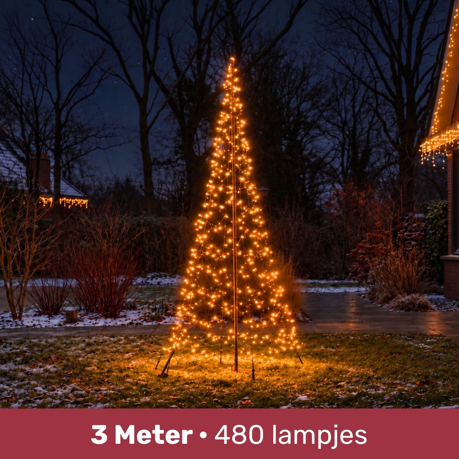 Blynx LED Kerstboom Buiten - 3 Meter - 480 Warm Witte LED Lampjes - Vlaggenmast Kerstboom - Inclusief Mast en Adapter - Met Timer - IP44