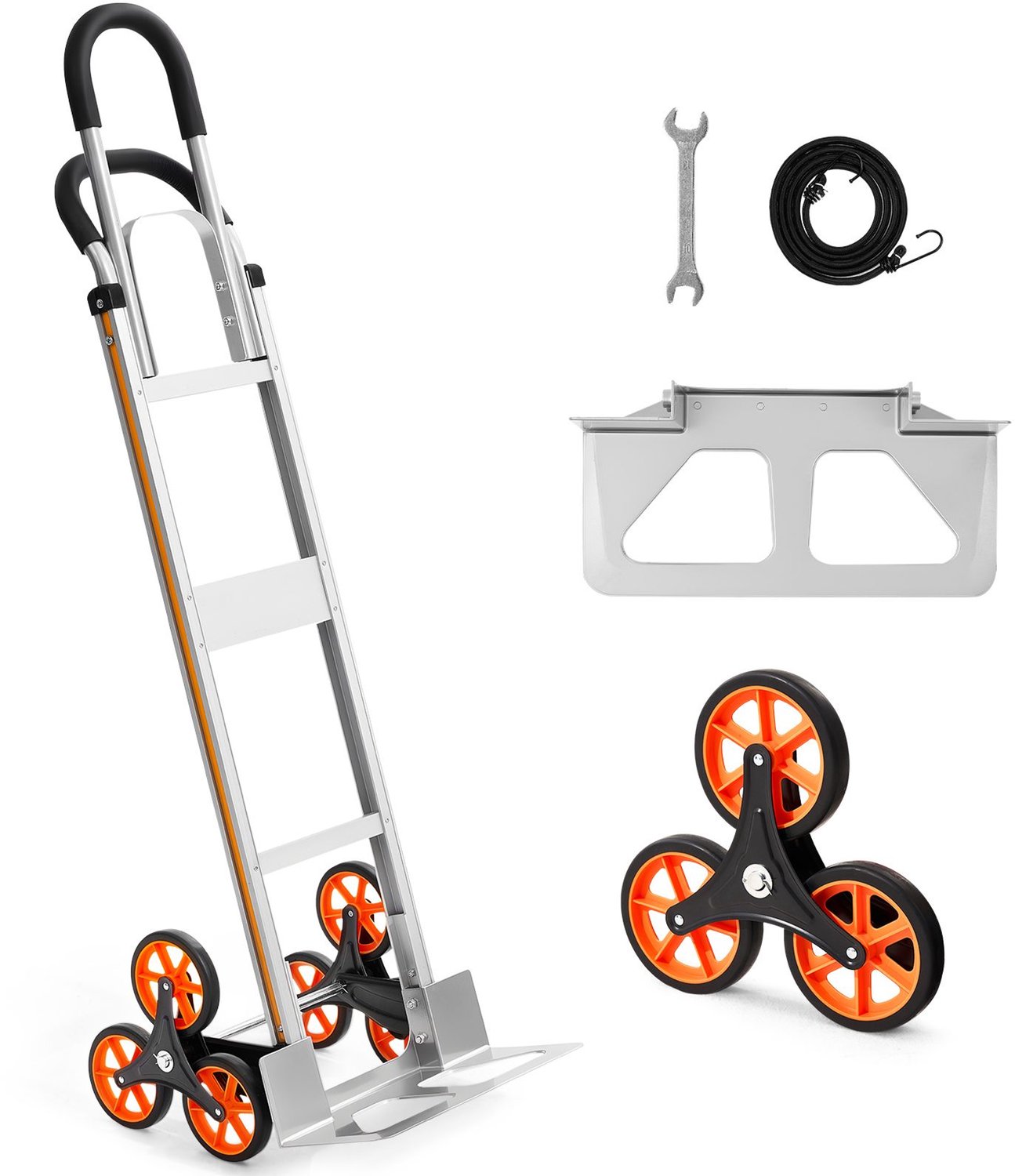 Trapklimwagen- 150 kg draagvermogen- opvouwbare trolley van aluminiumlegering met telescopische handgreep- 6 wielen en 2 elastische koorden- trapklimwagen voor thuis- boodschappen- magazijn