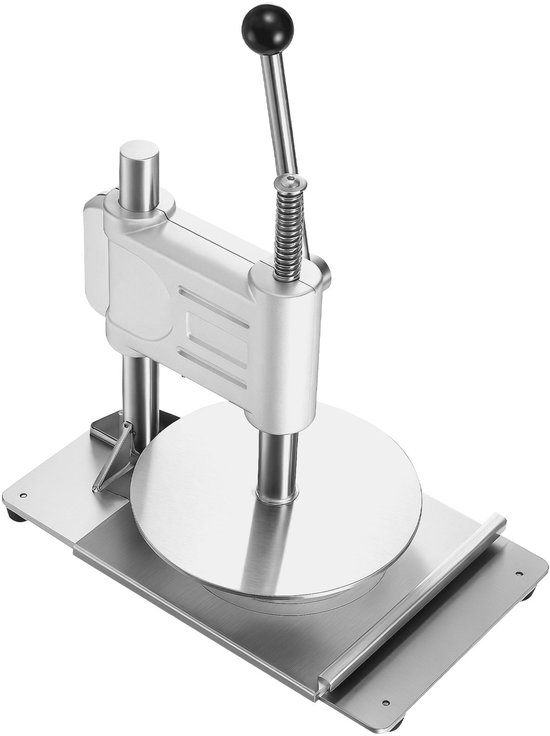 Handmatige pizzadeegpers- 9-5 inch pizzadeegpersplaat- roestvrijstalen broodpers- commerciële chapati-deegmaker- vormmachine met handvat en 100 stuks bakpapier. — afbeelding 3