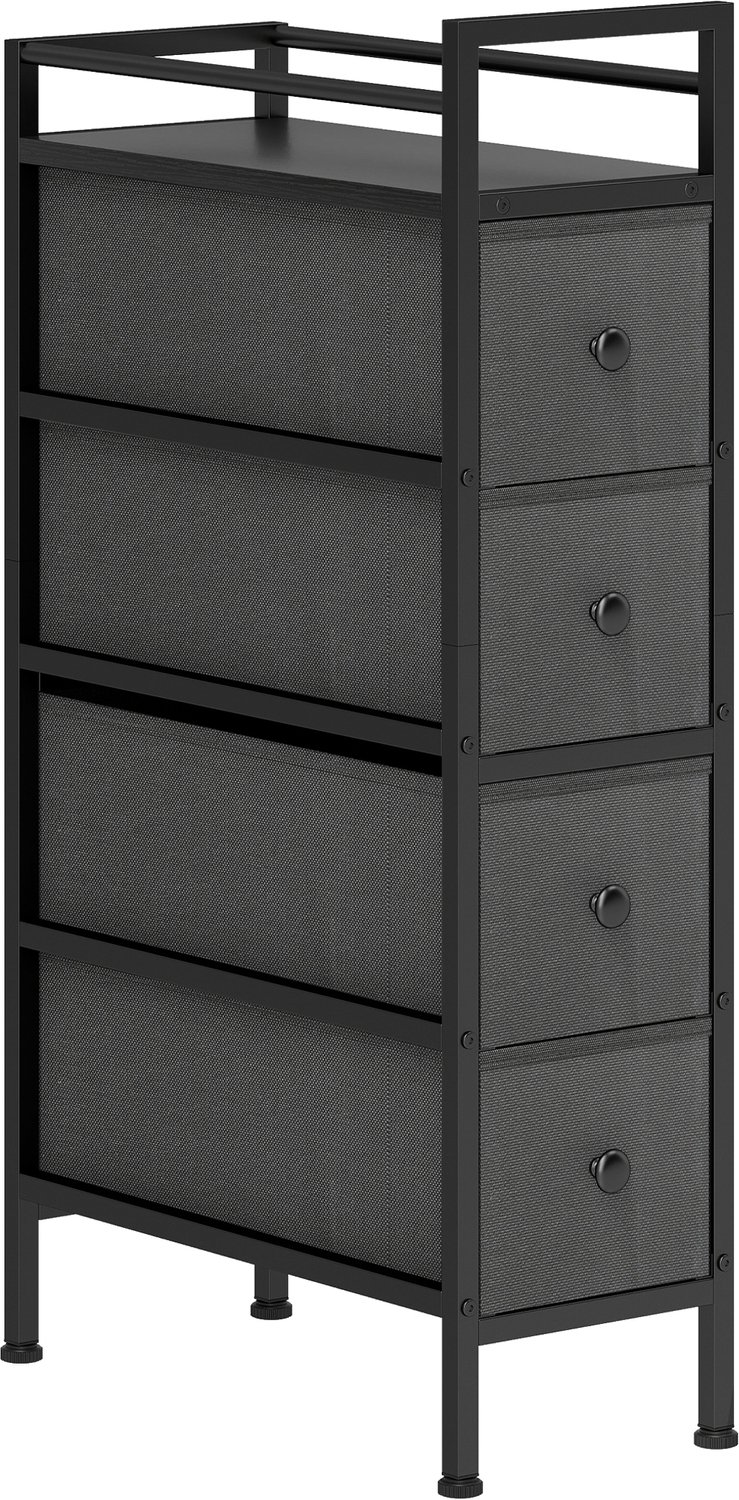 Homona Smalle ladekast met 4 lades - Met stalen frame en stoffen schuifladen - 20 x 43 x 81,5 cm - Zwart