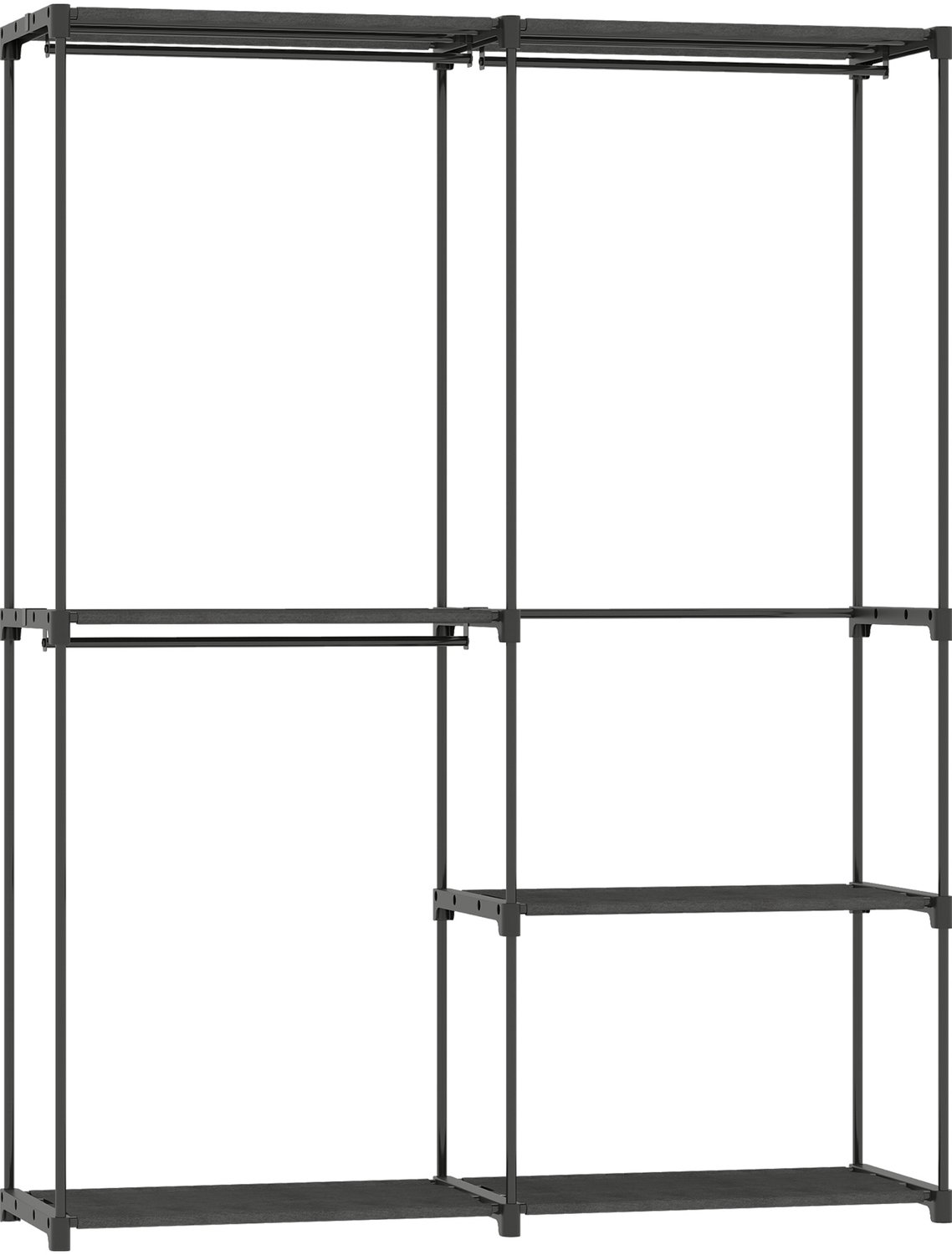 Homona Draagbare kledingkast met 3 kledingroedes en 4 legplanken - 142 x 43 x 185 cm - Zwart