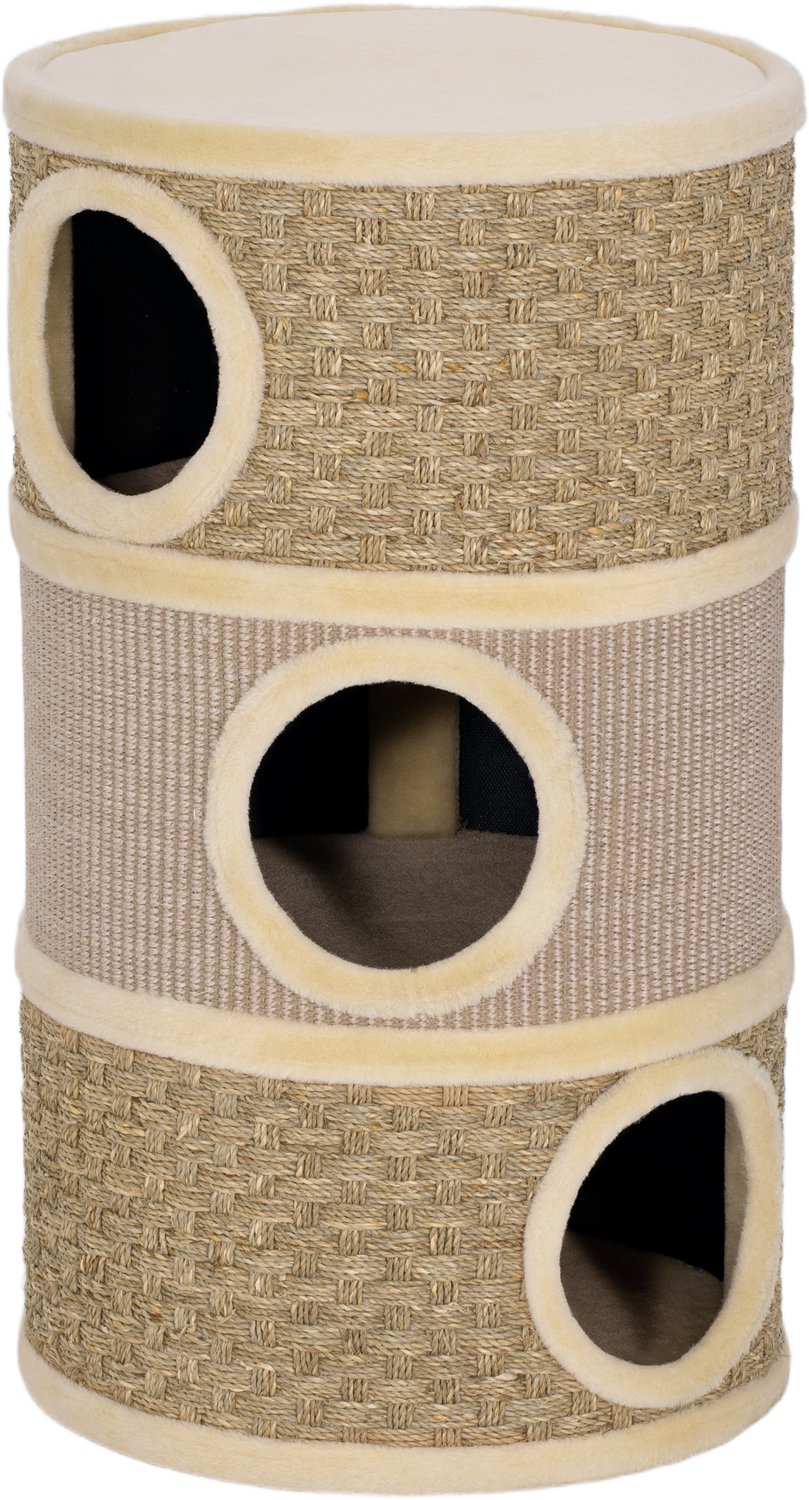 Pawona Krabton - Met sisal en zeegras - Met drie kattenholen - 45 x 45 x 79 cm - Khaki en bruin