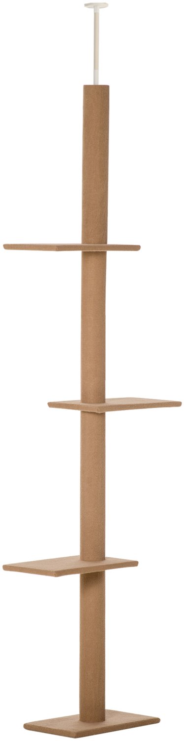 Pawona Plafondhoge krabpaal - Met 4 platforms - In hoogte verstelbaar - 43 x 27 x 228-260 cm - Lichtbruin