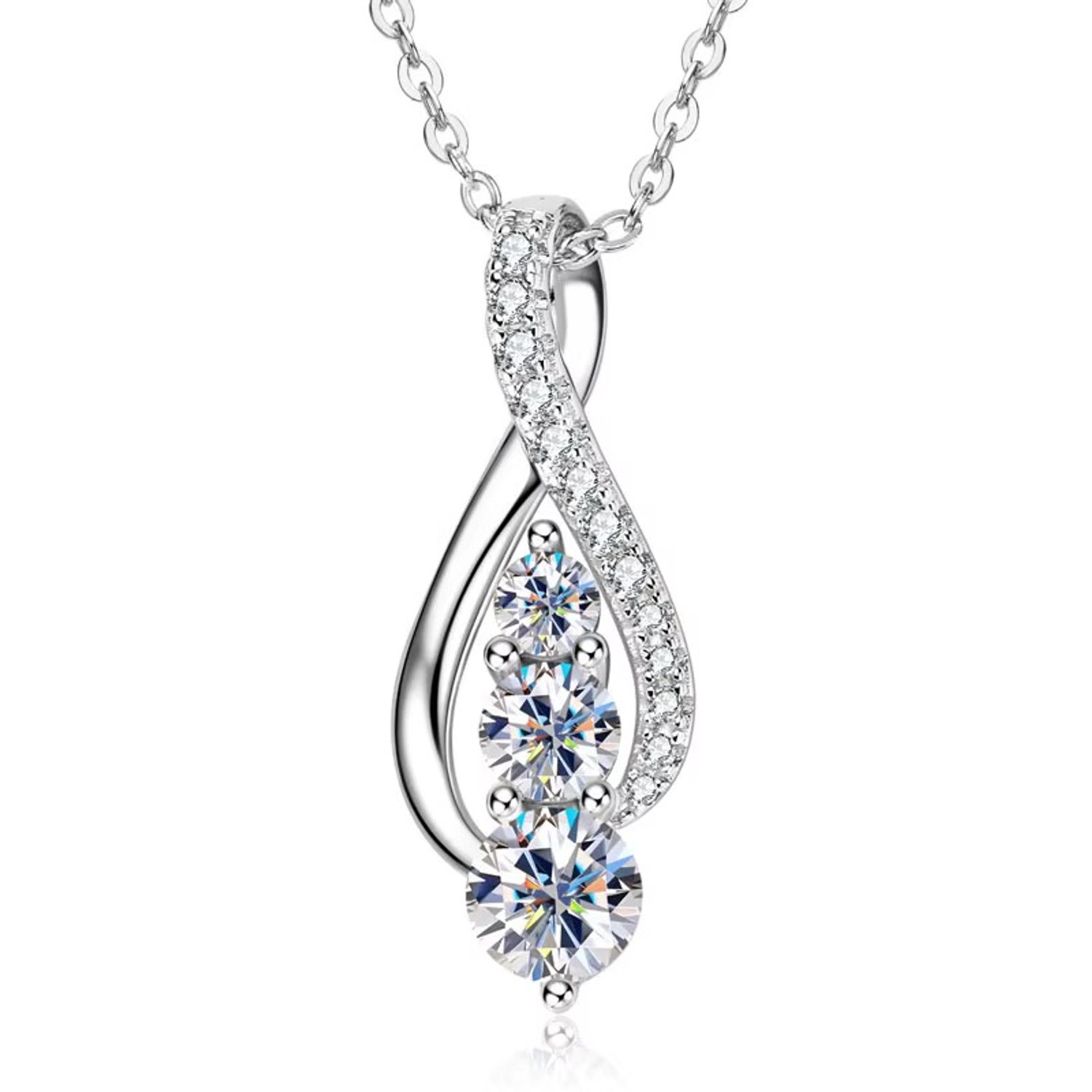 Selevie Ketting Witgoud met 1.01 ct Moissanite – Twist Hanger - 3 Moissanite brilliant stenen