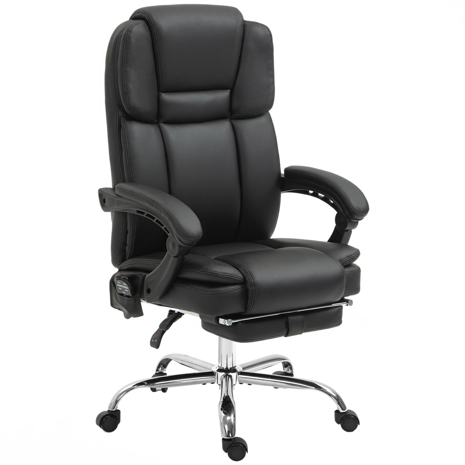 Vinona Bureaustoel met massage- en warmtefunctie - Met 6 massagepunten en voetensteun - 135° verstelbare rugleuning - 66 x 67 x 118-126 cm - Zwart