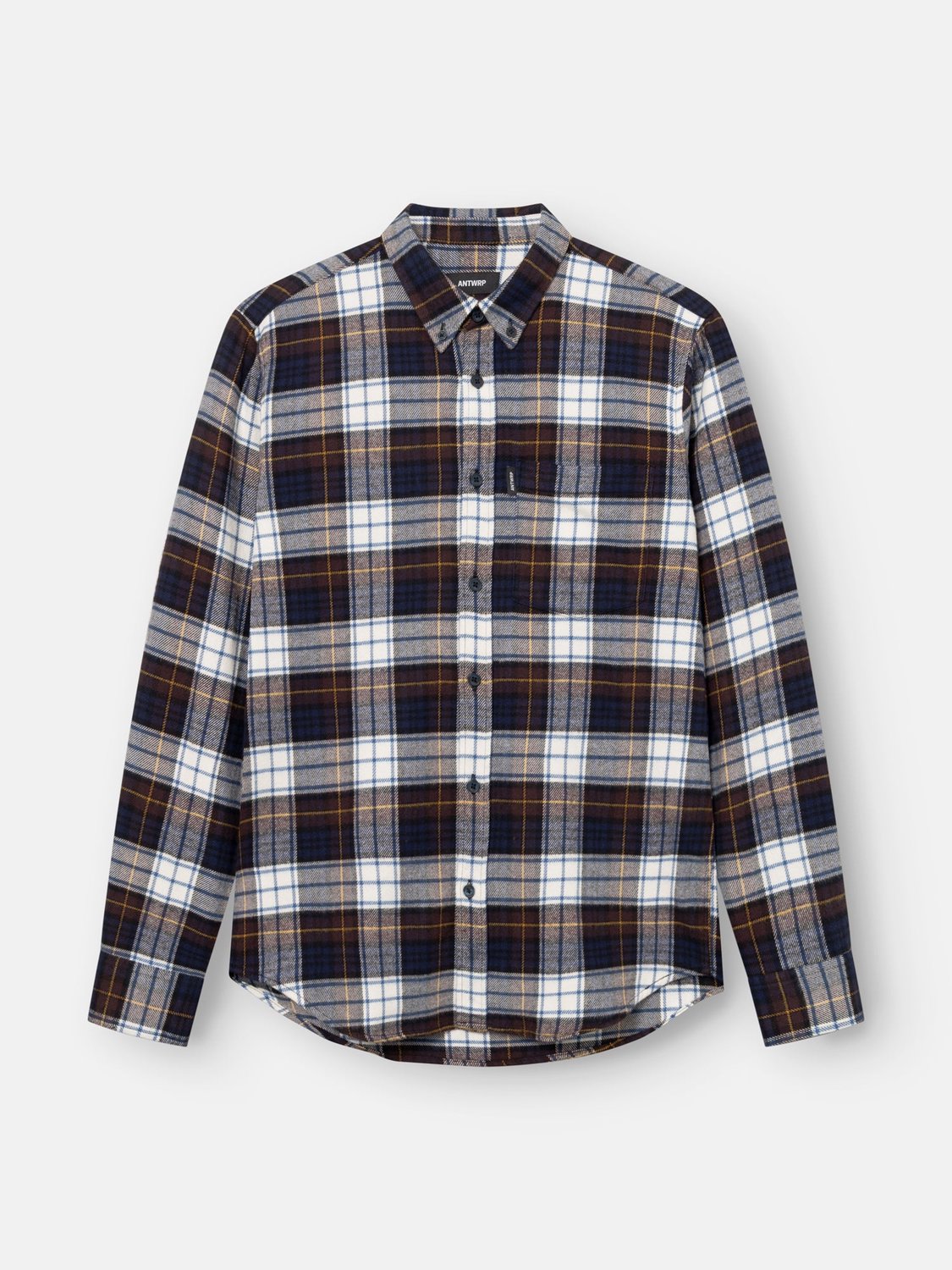 Antwrp hemd donkerblauw met ruitpatroon en button-down kraag voor heren - M (38)