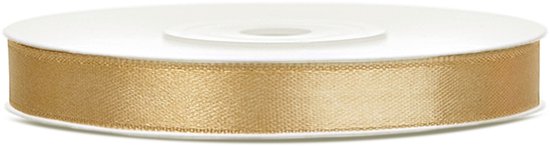 Gouden satijnen lint op rol, 6mm breed.