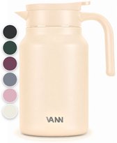 Cafetière isotherme VANN® 3 parois en acier inoxydable 1,5L – Cafetière isolante – Cafetière verseur avec bouton-poussoir – Pour café, thé, eau glacée et plus – 36h froid / 24h chaud – VANN® Family Jug – Flesh Pink