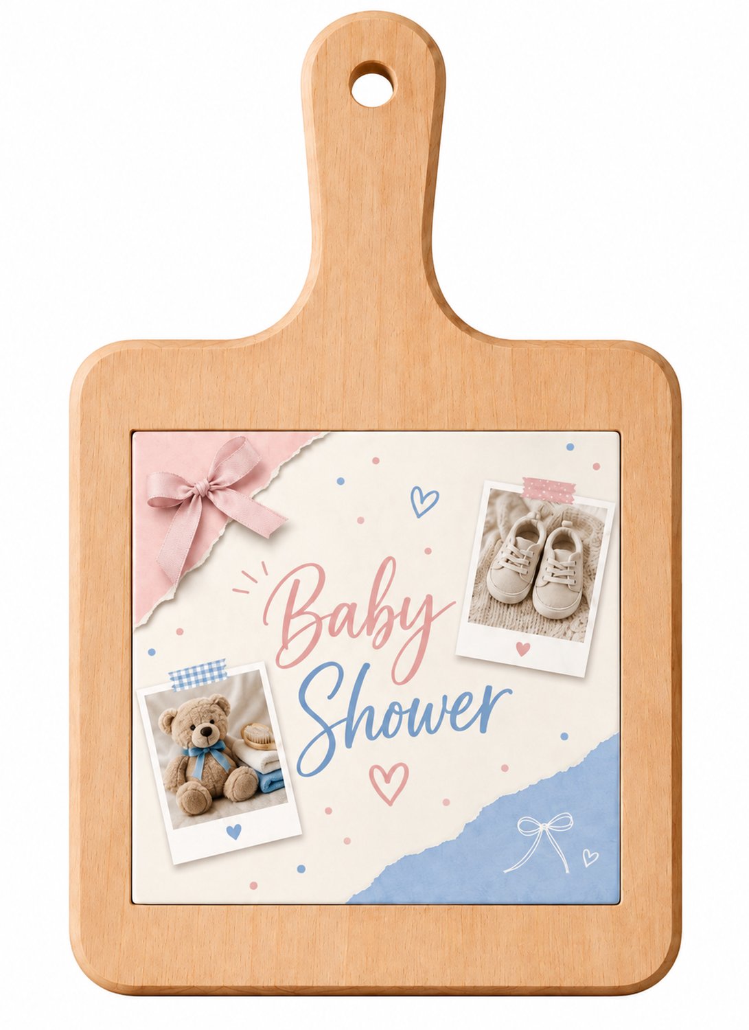 Houten Kaasplank met Tegel 15 x 15 cm – Baby Shower