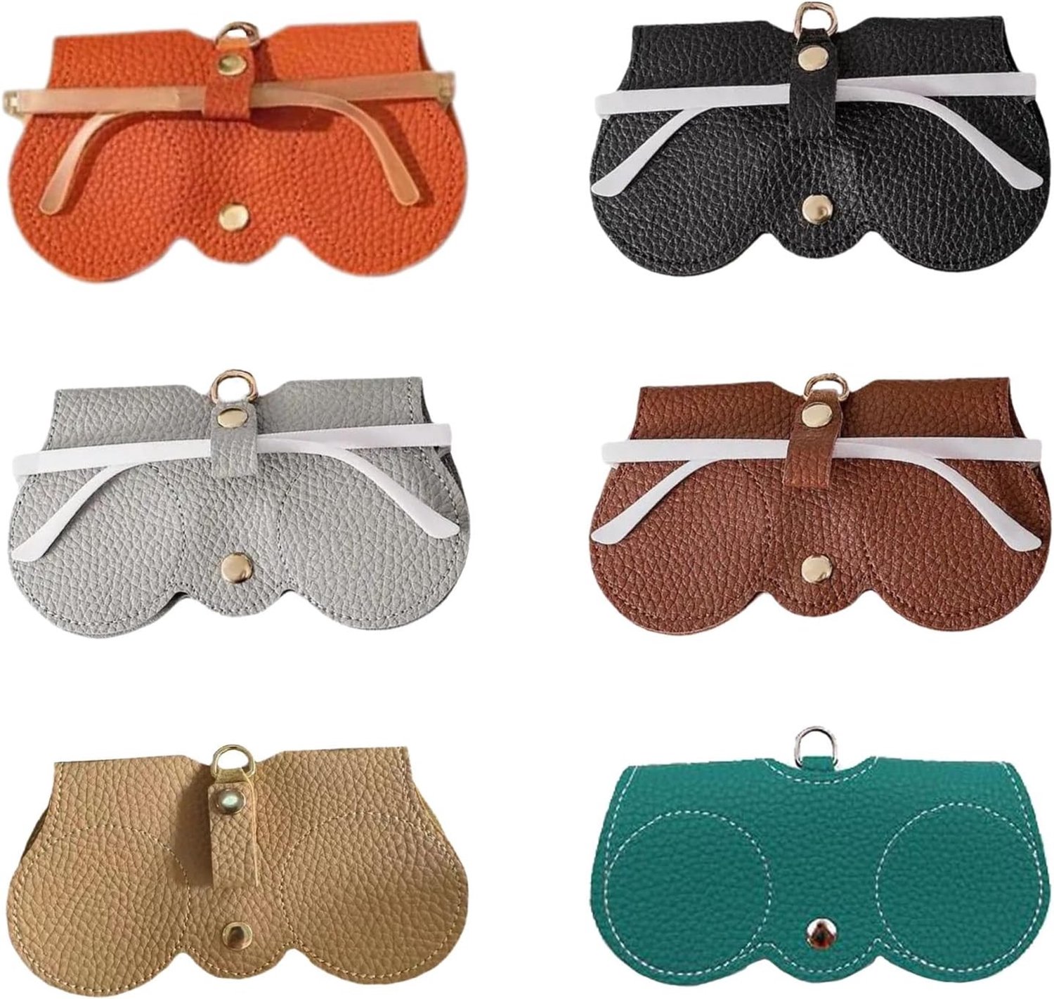 Draagbare brillenkoffer set van 6, stijlvolle zonnebril etui, leer, voor bescherming en gemak onderweg, beschikbaar in diverse kleuren zoals zwart, bruin, oranje, grijs, khaki en malachietgroen.