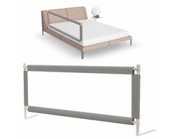 HeppieBabie Bedhekje grijs - 150 cm - Verstelbare bedhek - Met opvangnet en montageaccessoires