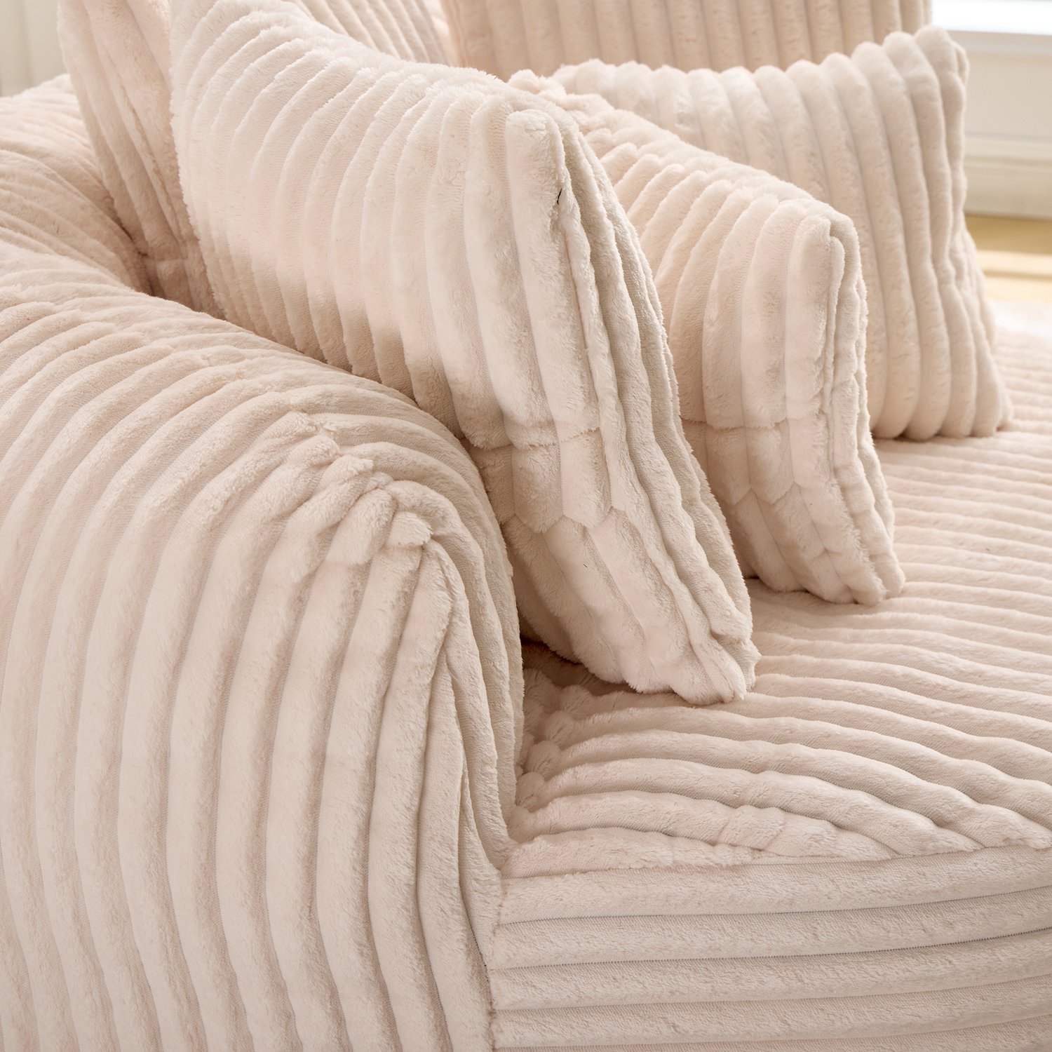 MIVRAY Fauteuil 168 Bij 123 Bij 63 cm - Ronde Loungestoel Met Voetenbank En Vijf Kussens - Voor Woonkamer En Slaapkamer - Beige Stof