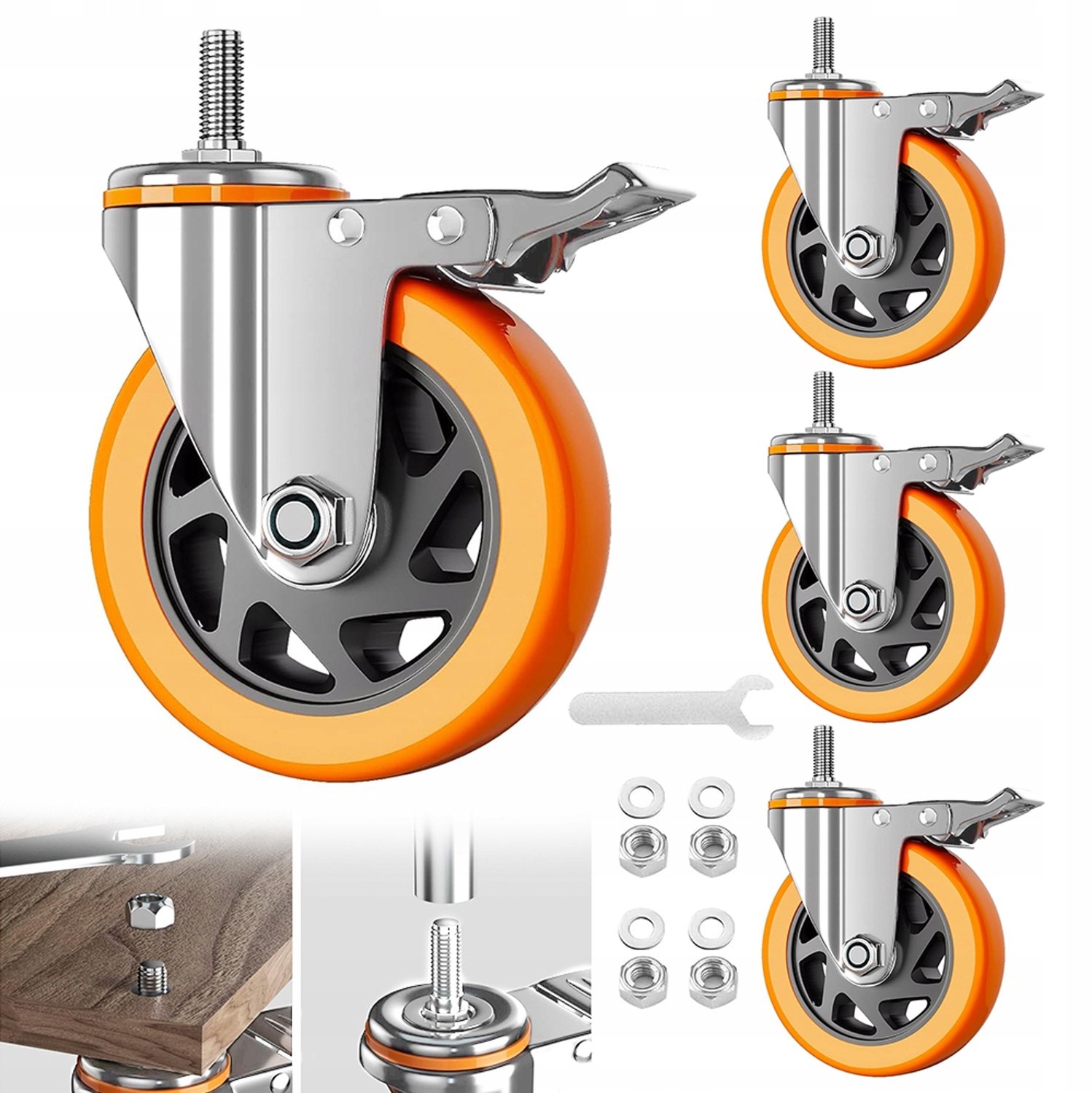 4x Zwenkwielen met Rem 100mm M12x30 - Zwaar Belastbaar