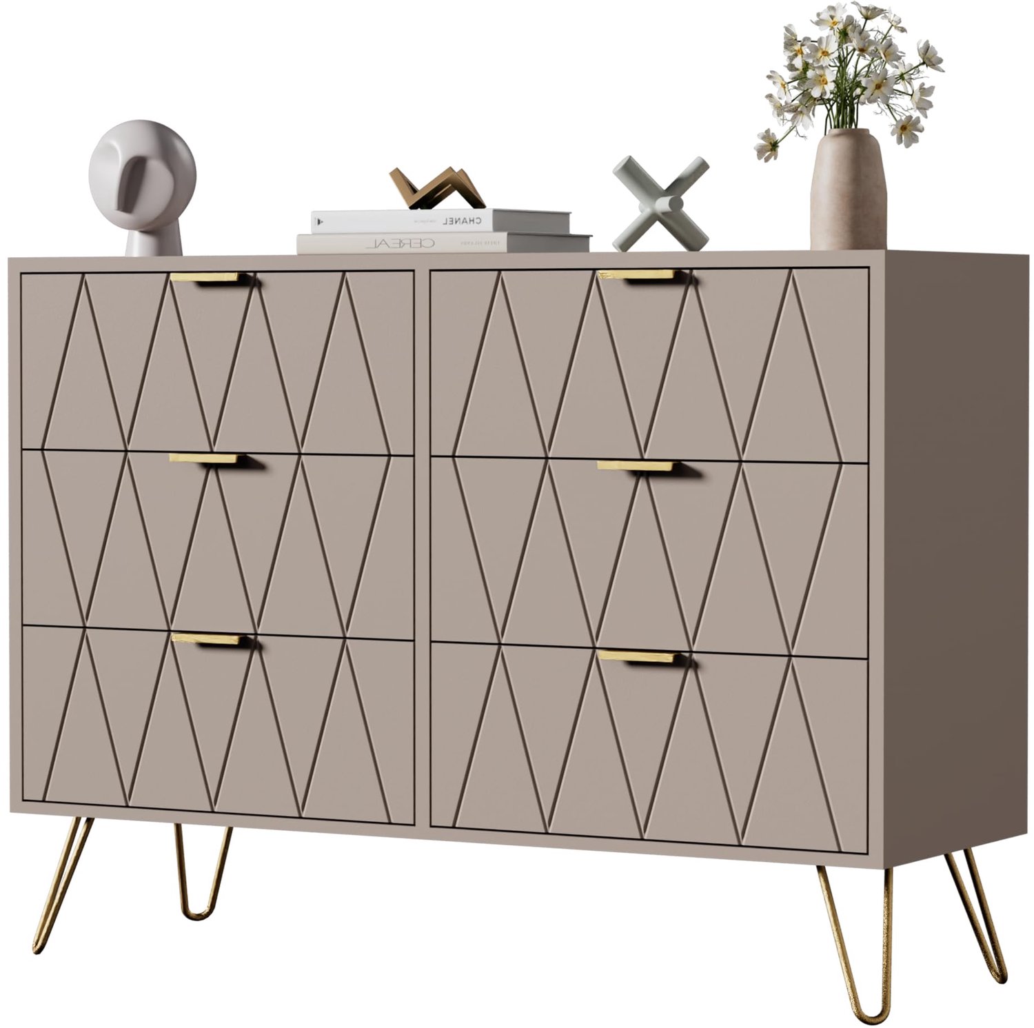 UEV Commode met 6 lades 100x34x73cm Opbergkast (Moka)