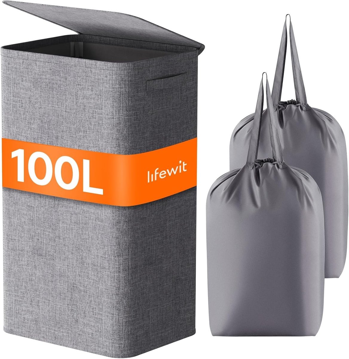 Grote Wasmand met Deksel en Handvatten, Vouwbare Wasmand voor Kleding, Ideaal voor Badkamer, Slaapkamer en Studentenhuis, Grijs