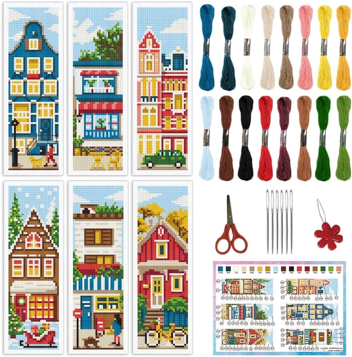 DIY Cross Stitch Bookmark Kit - 6 Sets met Voorbedrukte Patronen voor Boekliefhebbers en Beginners - 8" x 2.4" Embroidery Kits voor Creatieve Projecten