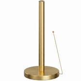 Gouden keukenrolhouder met ronde basis en staander met anti-rol arm.