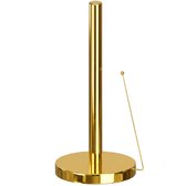 Glanzend gouden keukenrolhouder met een ronde basis en een losse staaf.