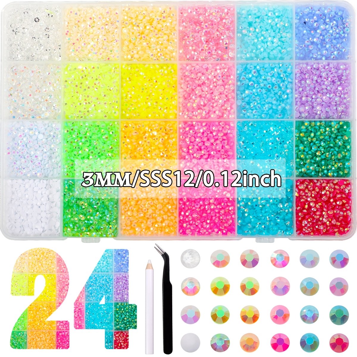 Currero Bedazzle Kit - Bedazzling - Plakstenen - Strass Steentjes - DIY Versieren - 24 Kleuren - Nagel Decoratie - Met Pincet En Applicator - AB Glitter Steentjes - 4mm