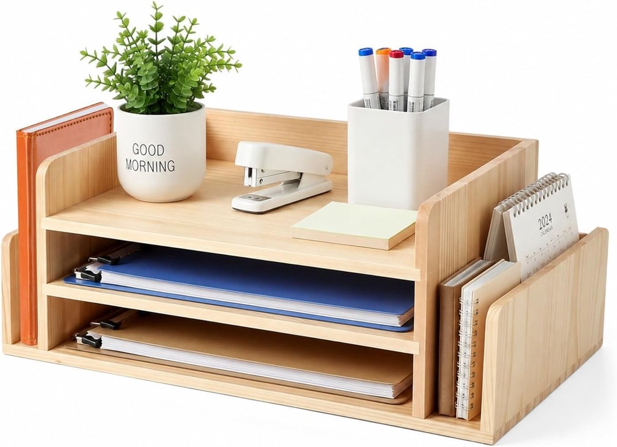 Bureau-organizer - Hout - A4 - Documentenhouder met Stapelvakken - Voor Kantoor of Thuis