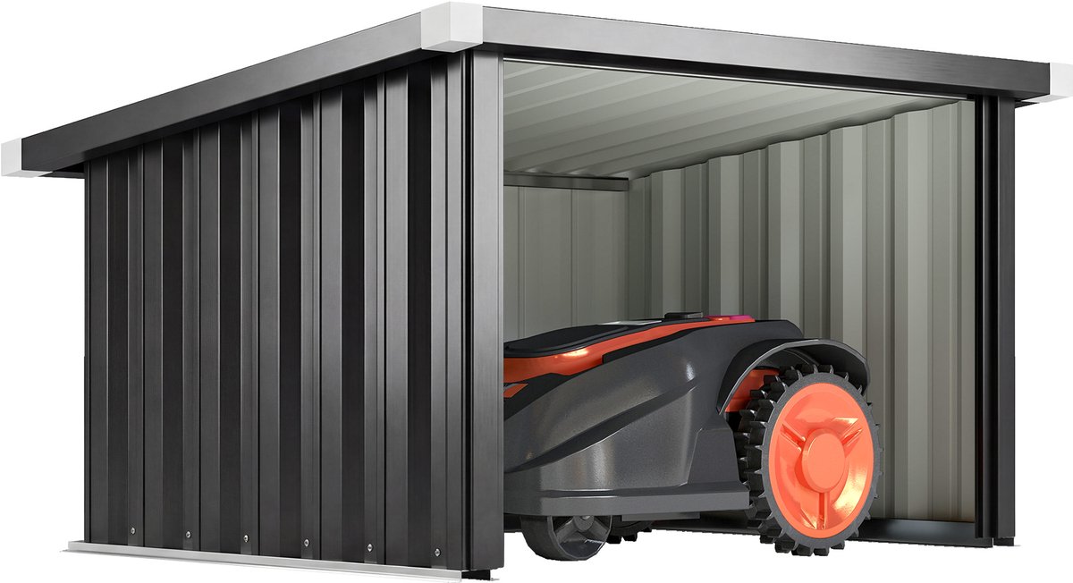 Stalen Robotmaaier Garage Met Lessenaarsdak 108x86x62,5 cm - Beschermt Tegen Weer En Wind - Eenvoudig Te Monteren - Geschikt Voor De Meeste Robotmaaiers - Gegalvaniseerd Staal - Met Beschermrand