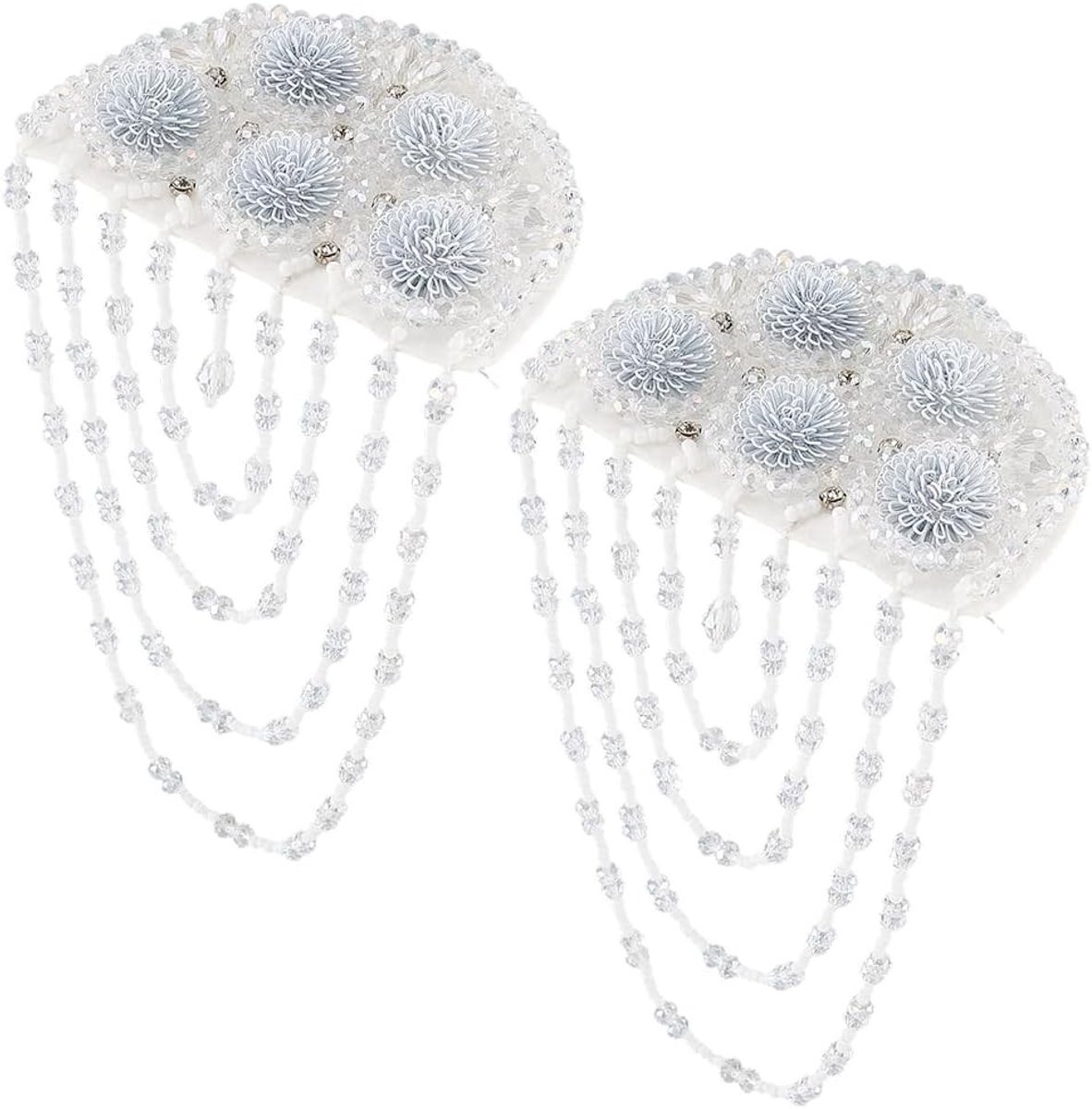 Franjes met kralen en kettingen, breedte 12 cm, witte schouderband met glasfranjes voor kostuum, jas, jurk en accessoires