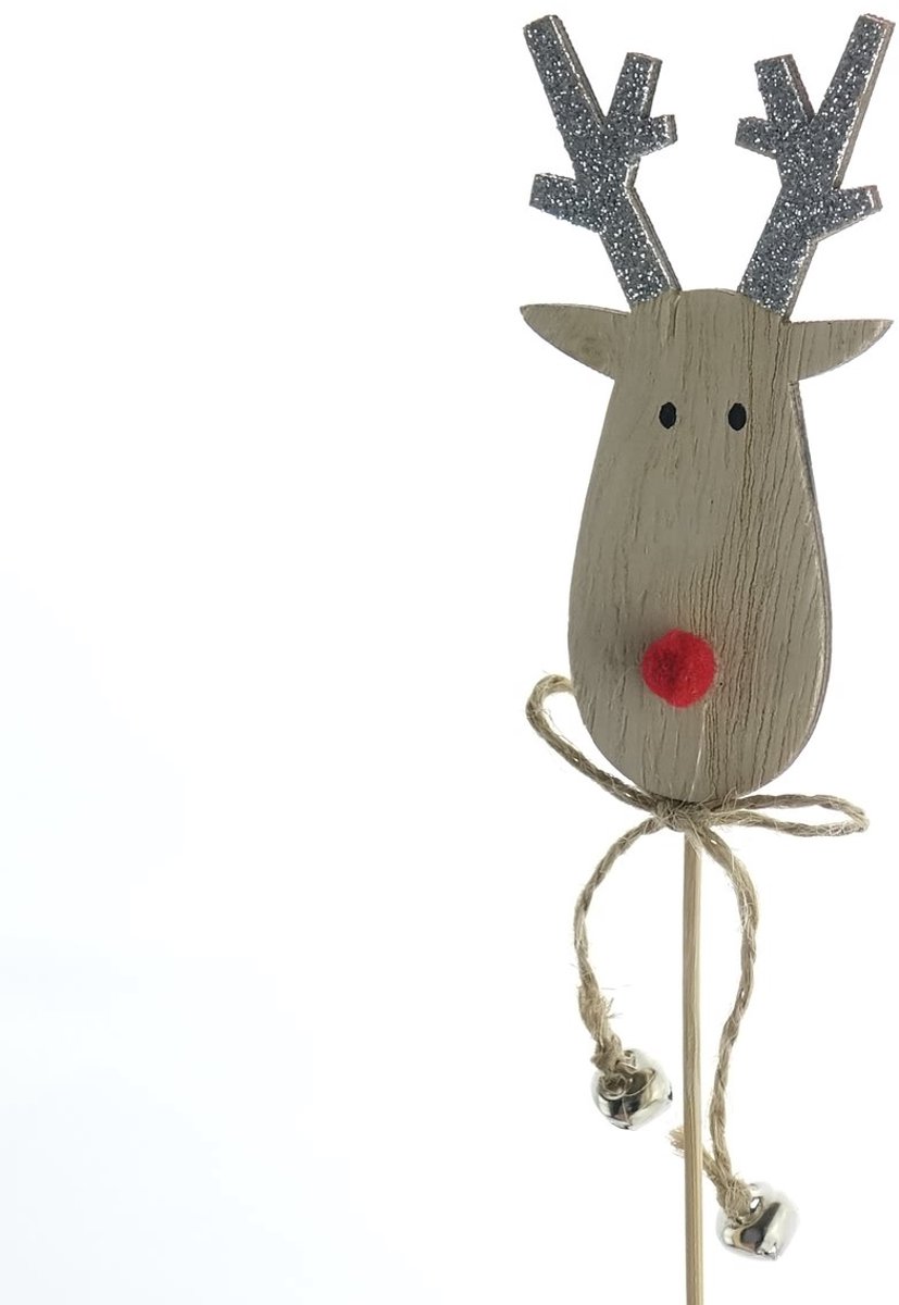 Scheulen Kerststeker Hert Zilverkleurig Gewei 2 Belletjes - Hout