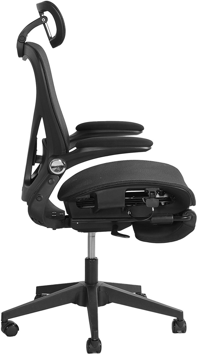 Klappbare ergonomische bureaustoel zwart met Taillensteun, 3D hoofdsteun, verstelbare armleuningen, netmesh, pedalen
