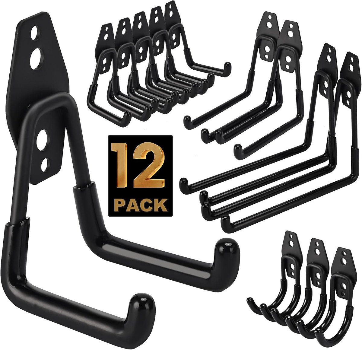 Wandhaak - Set van 12 - PVC - Zwart