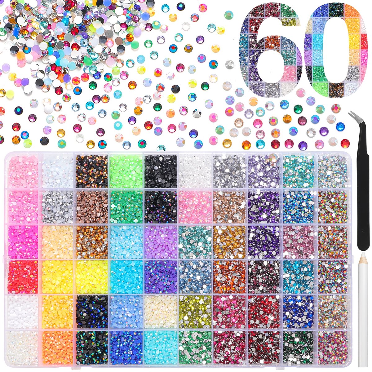 Currero Bedazzle Kit - Bedazzling - Plakstenen - Strass Steentjes - DIY Versieren - 60 Kleuren - Met Pincet En Applicator - 3mm