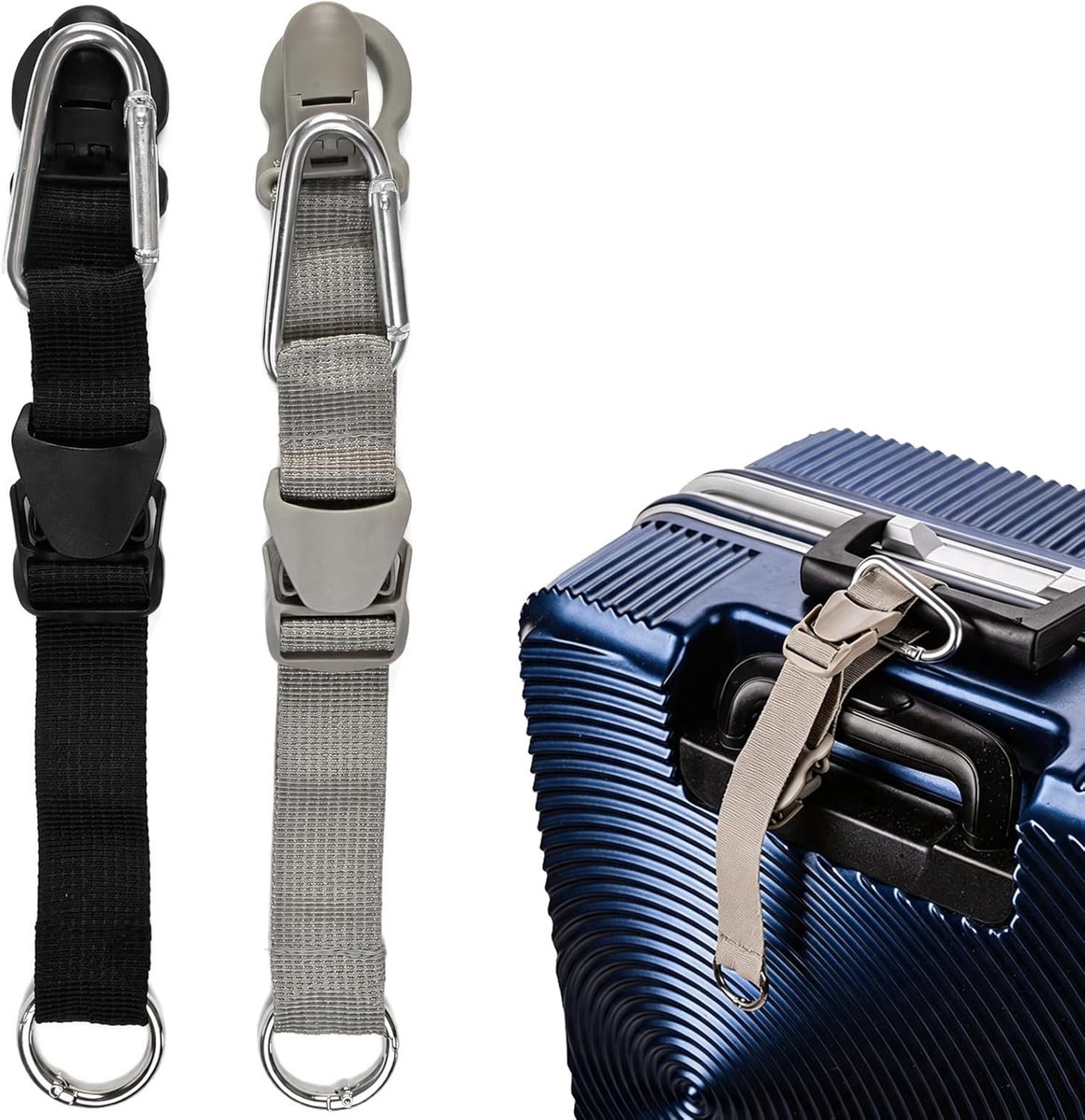 Verstelbare Multifunctionele Bagagestraps met Fleshouder en Hoedclip, Ideaal voor Reizen, Kamperen en Wandelen, Duurzame Accessoires voor Koffers en Rugzakken