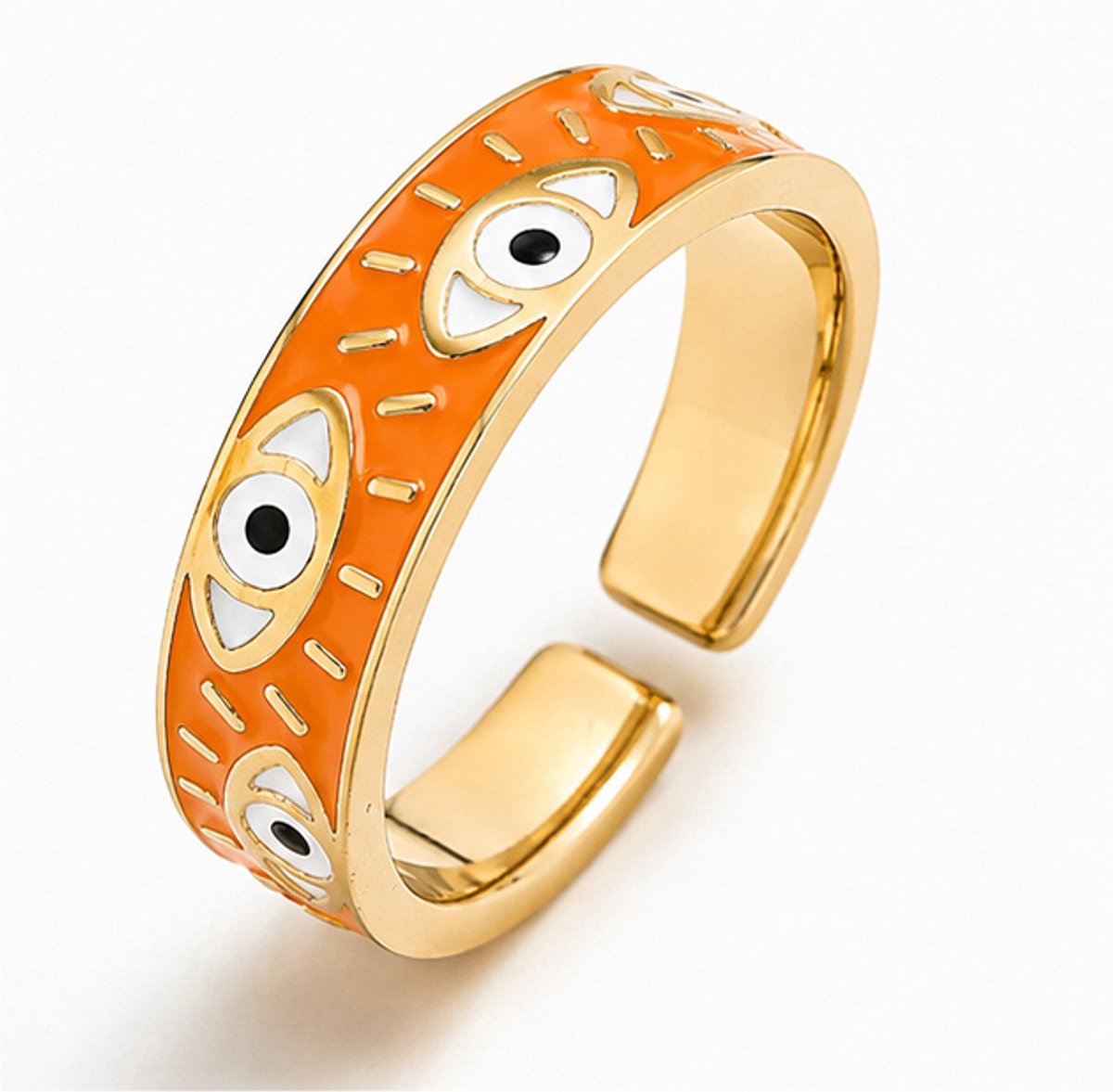 Deja Jewels - Dames ring - Goudkleurig edelstaal - Oranje Oogmotief
