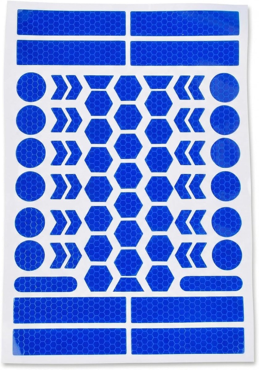 Reflecterende Stickers voor Fietshelm en Motor - 67 Waterdichte Veiligheidsstickers voor Fiets, Kinderwagen en Schooltas - Lichtblauw en Diverse Vormpjes