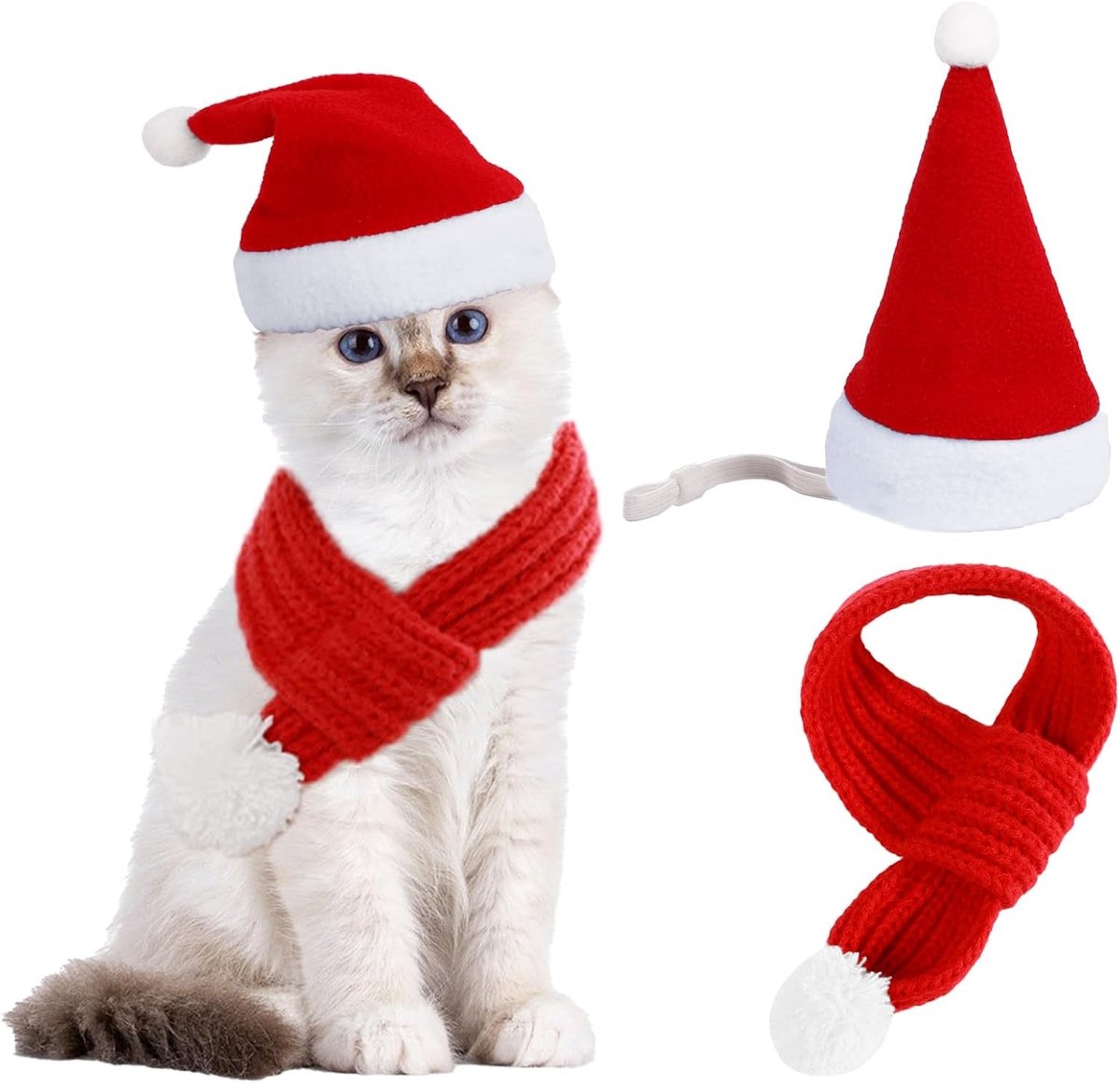 Kerstmuts en Sjaal voor Honden en Katten, Verstelbaar 2-Delig Kostuum voor Huisdieren met Feestelijke Ontwerpen