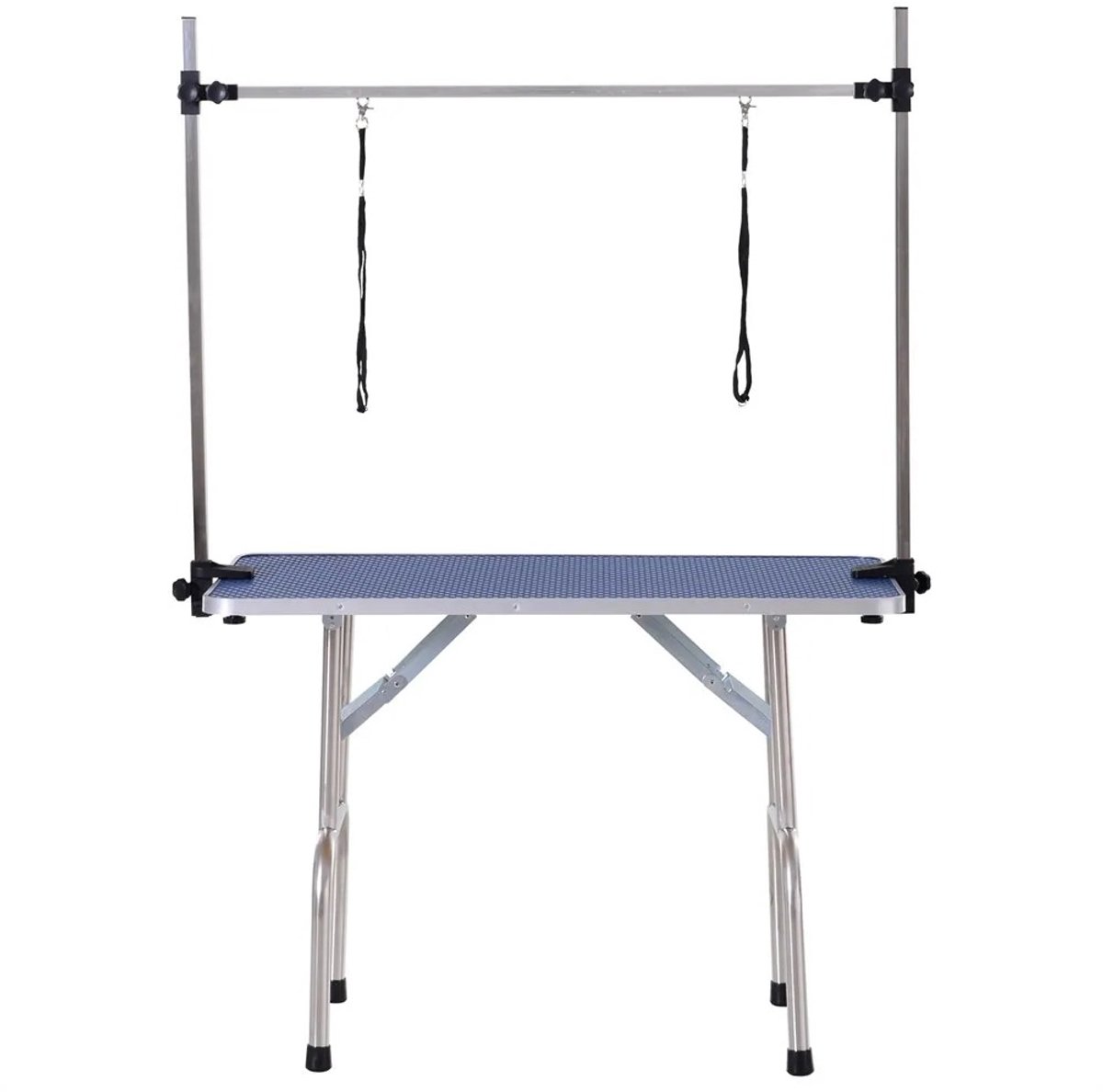 Homezo trimtafel hond - Verstelbare stang - 2 riemen - Antislib - Werkhoogte 76 cm - Opvouwbaar - Opbergmand - 107 x 60 x 170 cm
