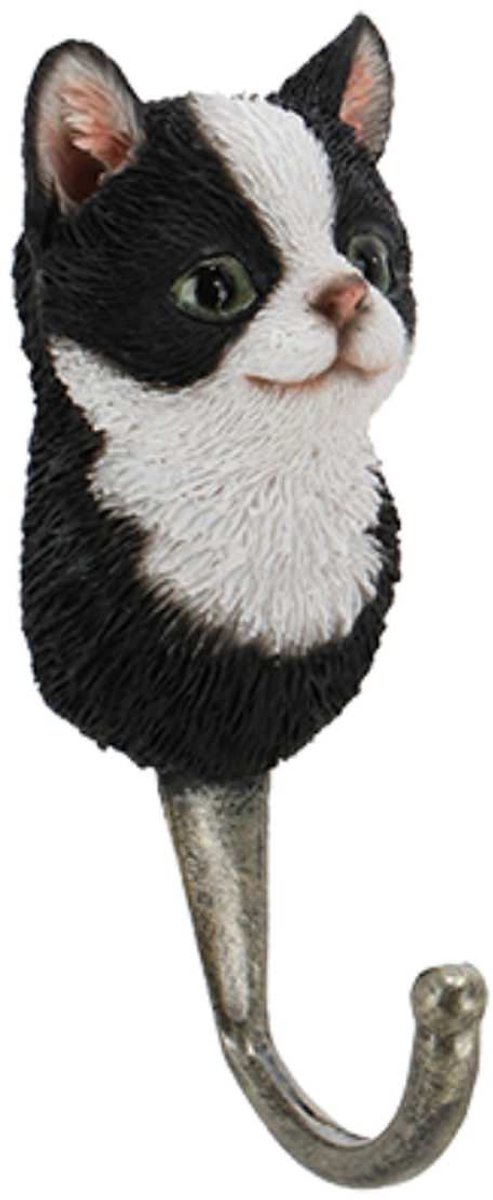Esschert Design Kapstokhaak Kattenkop Zwart-Wit 11,8cm