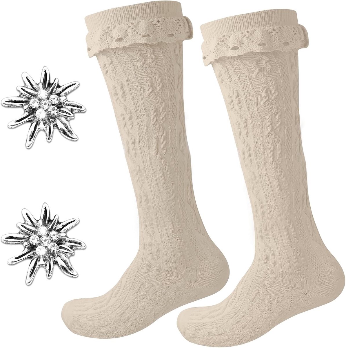 Oktoberfest Kostuumsokken voor Mannen en Vrouwen met Edelweiss Pin voor Folk Festivals en Bierfeesten