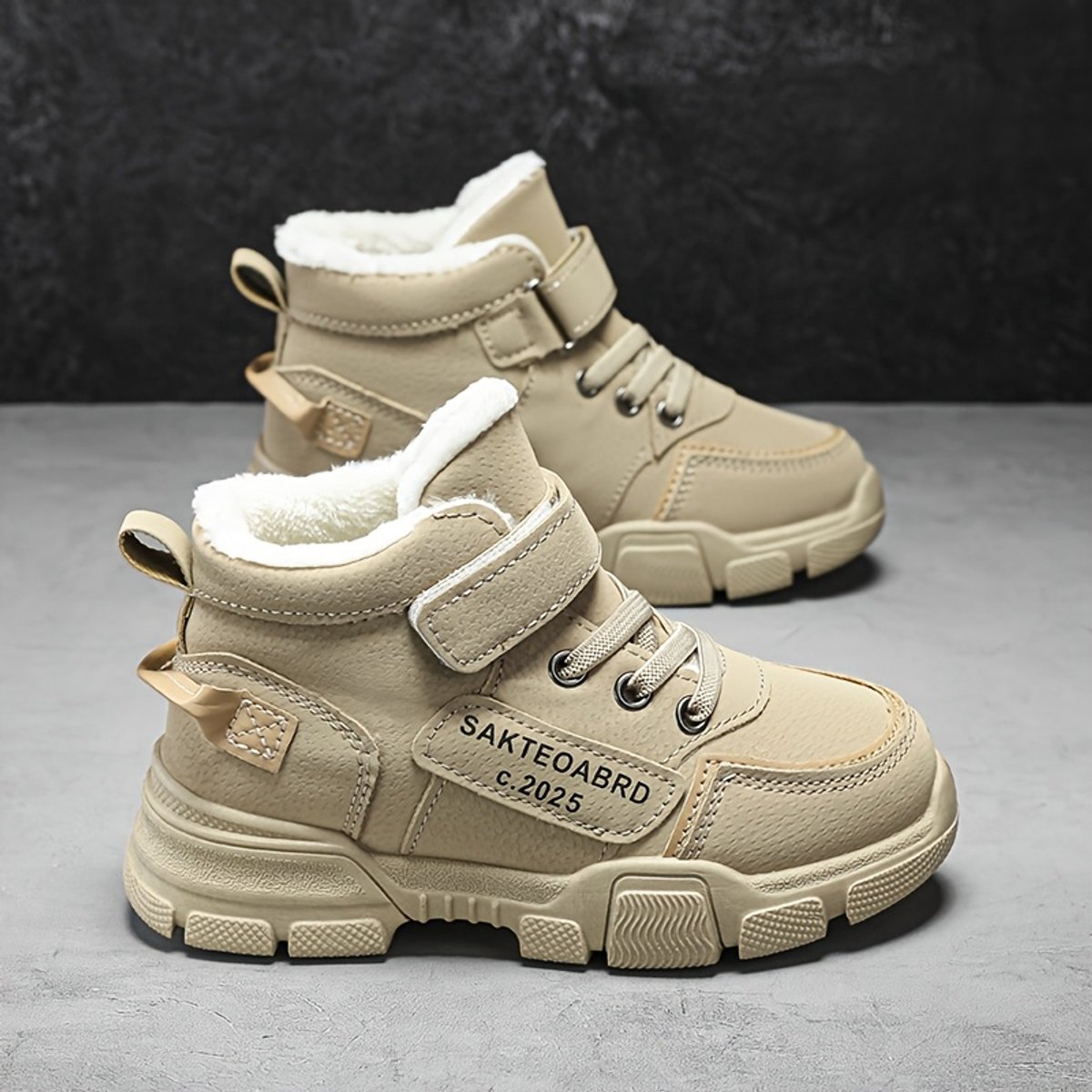 Currero Snowboots Jongens Sneeuwlaarzen Kinderen Winterlaarzen Jongens Gevoerde Winterschoenen Waterdicht Antislip Zool Warm Gevoerd Kinderlaarzen Creme