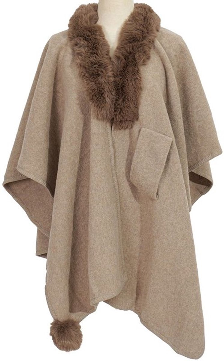 Poncho - Luxe - Taupe - Imitatiebont - Dames - Trendy - Tijdloos - Casual - Warm
