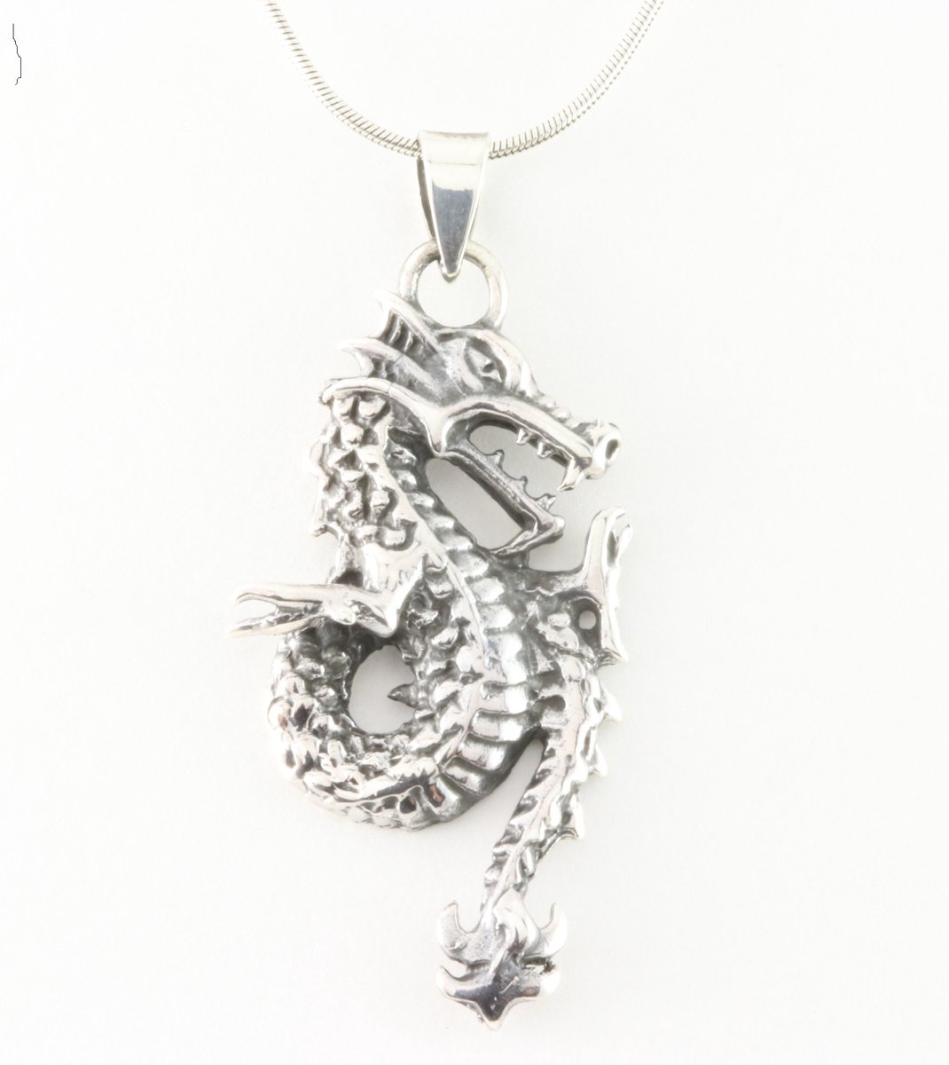 Zilveren draak hanger aan ketting