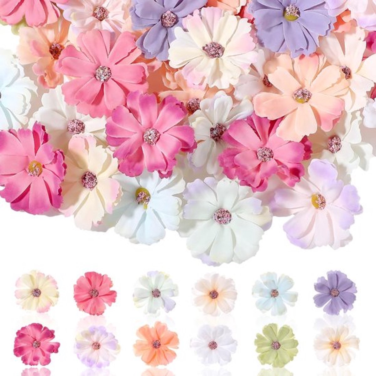 Dailygoods- Kunstbloemen 60 stuks - Kleurrijke Zijde Bloemkoppen
