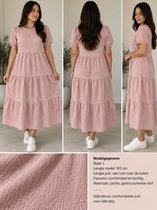 Dames Maxi Jurk Oudroze – Lange Jurk met Pofmouwen – Maat L