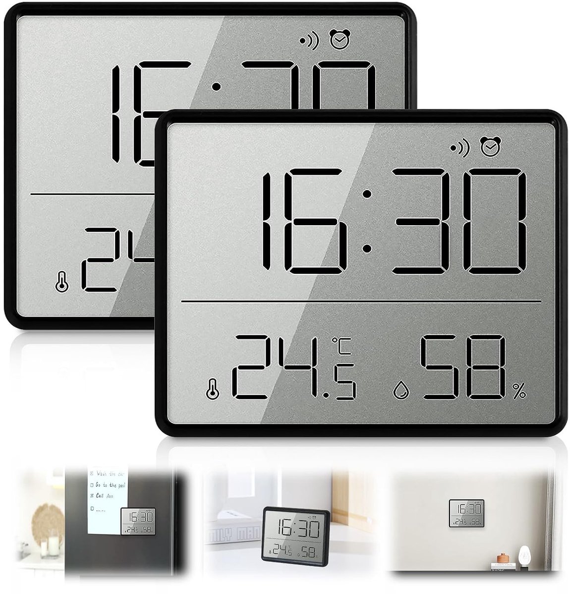 Digitale Thermo-Hygrometer - Wit - 9,3 x 7,3 x 1,5 cm - LCD Wandklok met Magnetische Bevestiging - Voor Thuis en Kantoor