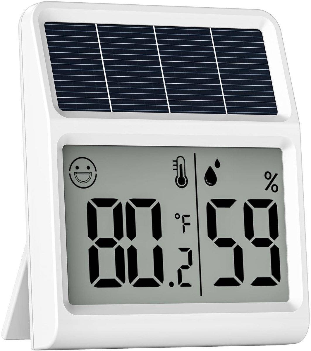 Hygrometer op zonne-energie - Wit - 1 Stuk - Thermometer met Kamerlichtbediening - Voor Binnengebruik