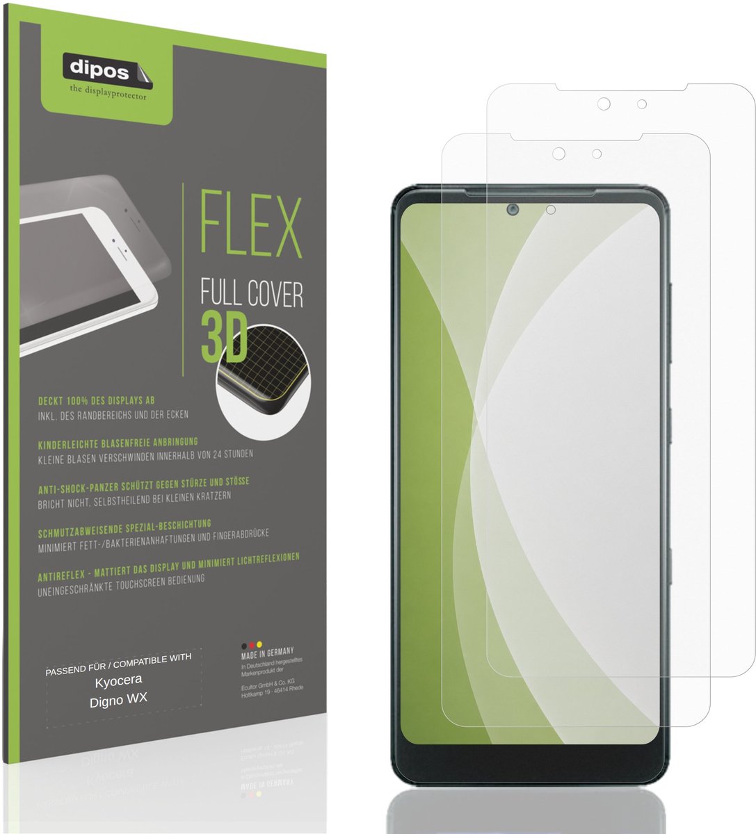 dipos FLEX – 2x Matte Screenprotector geschikt voor Kyocera Digno WX | Volledige Schermbescherming | Case-Friendly