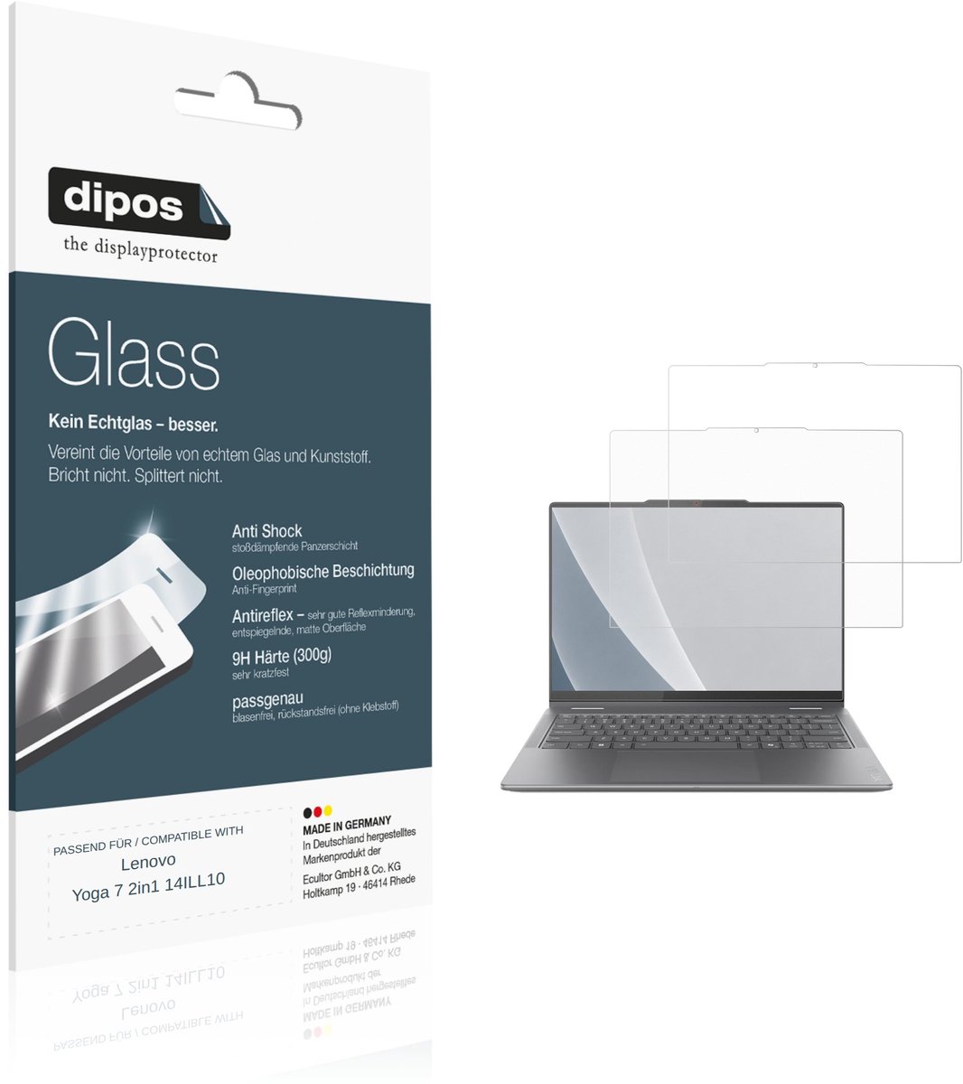 dipos – 2x Matte Pantserfolie geschikt voor Lenovo Yoga 7 2in1 14ILL10 | 9H Screenprotector